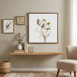 Soft brown and black minimalist flower poster