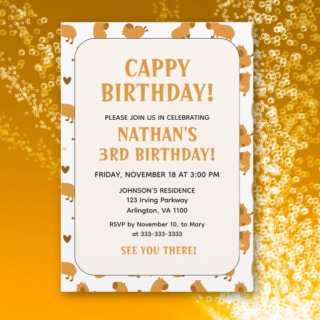 Soft Brown Capybara Kids Fun Cappy Birthday Invitation (Creator Uploaded)