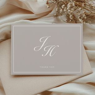 Soft Brown Classic Monogram Wedding Flat Thank You Card