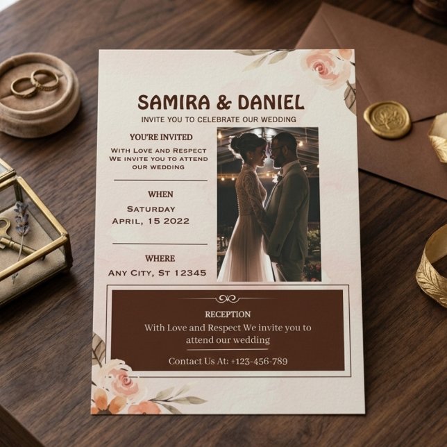 Soft Brown Cream Rustic Floral Wedding Invitation (Creator Uploaded)