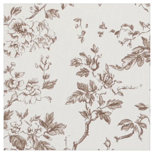 Soft Brown Floral Vine Toile Fabric (Close Up)