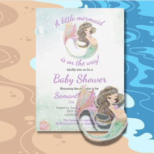 Soft Brown Mermaid Baby Shower theme Invitation