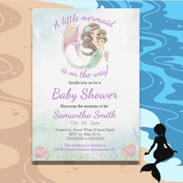 Soft Brown Mermaid Baby Shower Watercolor theme Invitation (Express heartfelt gratitude with this ocean watercolor mermaid mother-to-be thank you card)