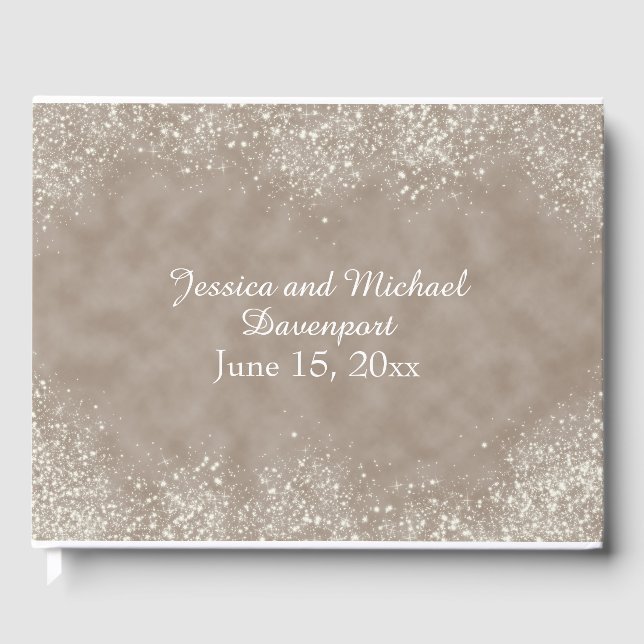 Soft Brown Stardust Wedding Guestbook (Front)