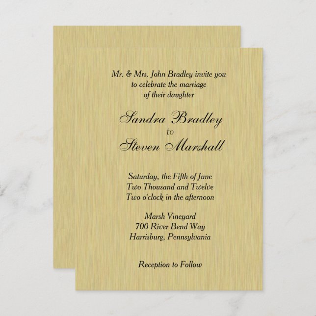 Soft Brushed Gold Wedding Invitation (Front/Back)