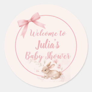 Soft Bunny Welcome Design with Pastel Ribbon  Classic Round Sticker