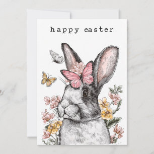 Soft Bunny with Flowers & Butterflies Holiday Card