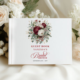 Soft Burgundy Floral Bridal Shower Sign In Book