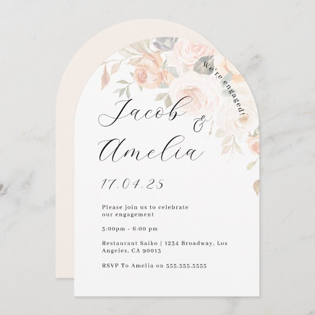 Soft Burnt Orange Floral Arch Engagement Party   Invitation (Front/Back)