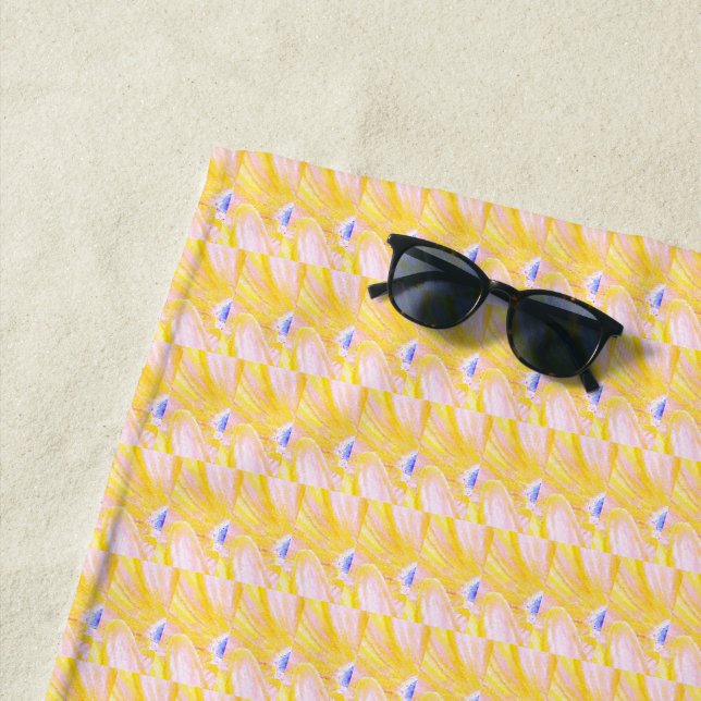 Soft Butter Yellow Flower Petal Pattern  Beach Towel (In Situ)