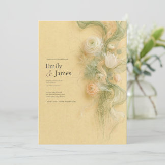 Soft Butter Yellow Peach Ranunculus Garden Wedding Invitation