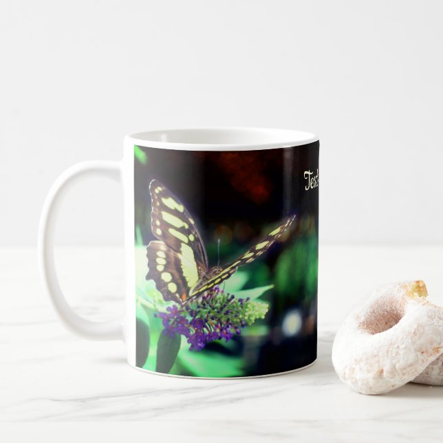 Soft Butterfly On Flower Personalised Coffee Mug (With Donut)