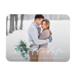 Soft Calligraphy Save the Date Photo Magnet