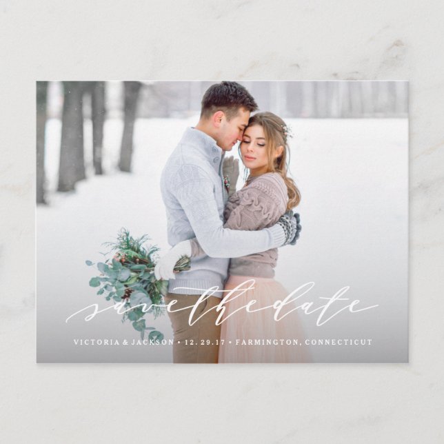 Soft Calligraphy Save the Date Photo Postcard (Front)