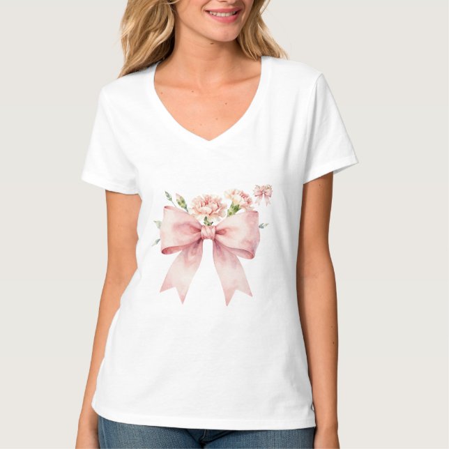 Soft Carnation Bouquet with Bow T-Shirt (Front)