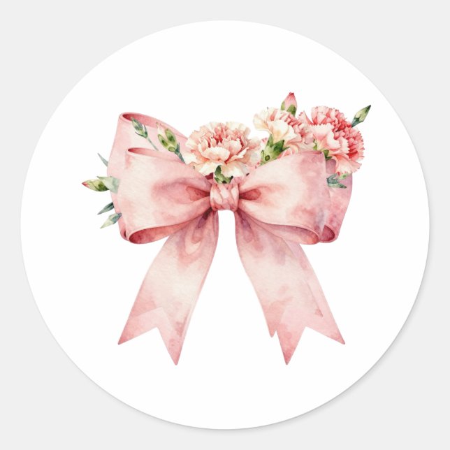Soft Carnation Bouquet with Bows Classic Round Sticker (Front)