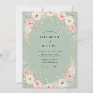 Soft Celadon Peony Wedding Invitation
