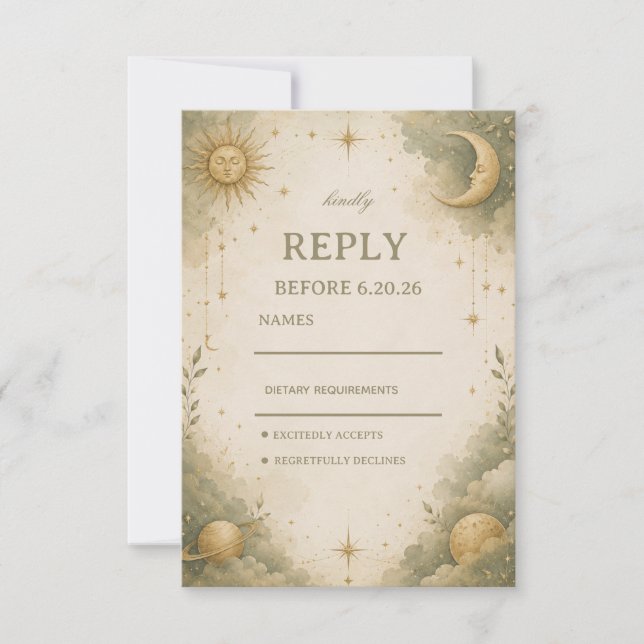 Soft Celestial Botanical RSVP Card (Front)