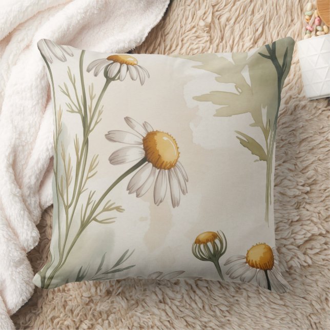 Soft Chamomile Meadow Watercolor Cushion (Blanket)