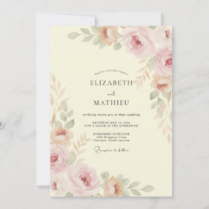 Soft Champagne Apricot Petal Wedding Invitation