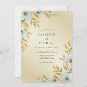 Soft Champagne Aqua Painted Wedding Invitation