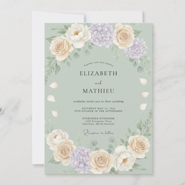 Soft Champagne Lilac Peony Wedding Invitation (Front)
