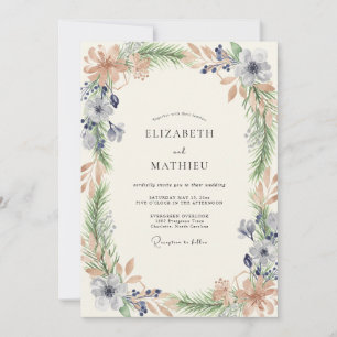 Soft Champagne Periwinkle Wildflower Wedding Invitation