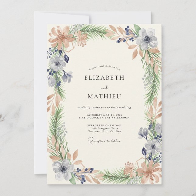 Soft Champagne Periwinkle Wildflower Wedding Invitation (Front)
