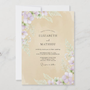 Soft Champagne Violet Wildflower Wedding Invitation