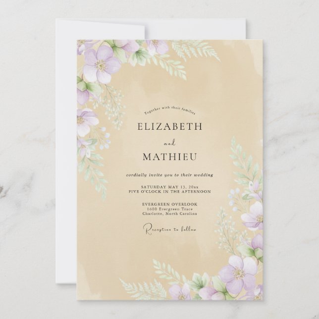 Soft Champagne Violet Wildflower Wedding Invitation (Front)