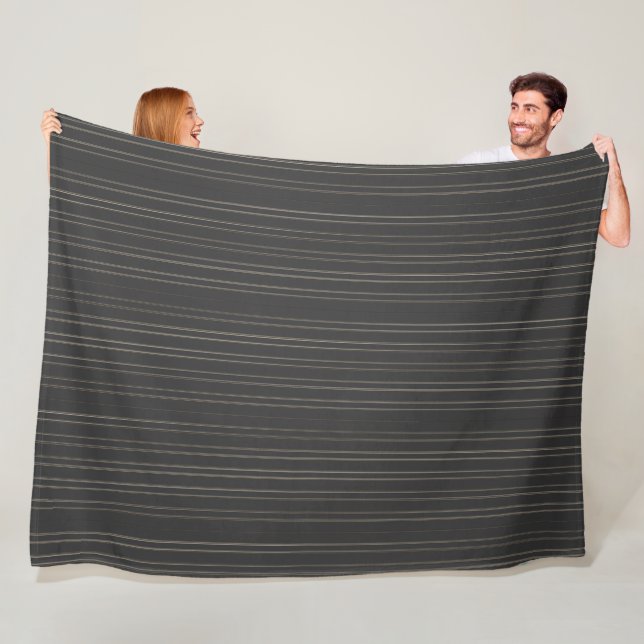 Soft Charcoal Deep Warm Grey Pinstripe Pattern Fleece Blanket (In Situ)