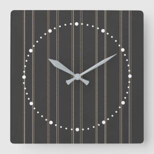 Soft Charcoal Deep Warm Grey Pinstripe Pattern Square Wall Clock
