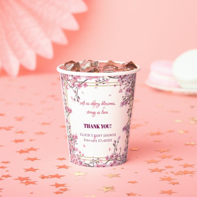 Soft Cherry Blossom Sakura Baby Shower Paper Cups (Insitu)