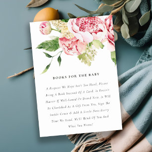 Soft Chic Blush Floral Peony Books For Baby Shower Enclosure Card