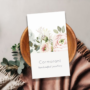 Soft Chic Blush Pink Peony Leafy Botanical Floral Business Card