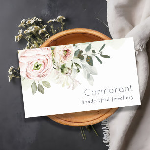 Soft Chic Blush Pink Peony Leafy Botanical Floral Business Card