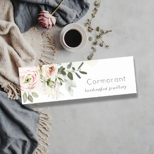 Soft Chic Blush Pink Peony Leafy Botanical Floral Mini Business Card