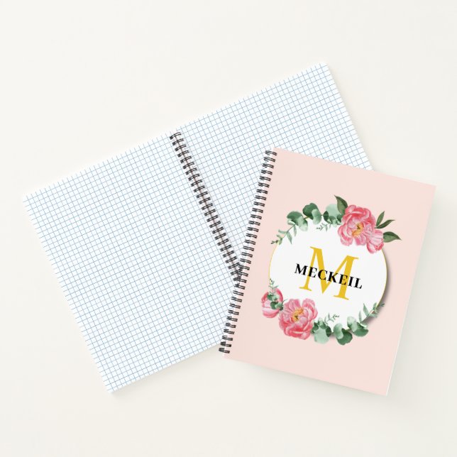 Soft Chic Blush Pink Peony Leafy Botanical Floral  Notebook (Inside)