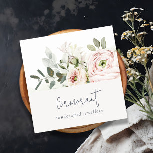 Soft Chic Blush Pink Peony Leafy Botanical Floral Square Business Card