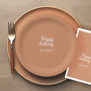 Soft Chocolate Brown Birthday Paper Plate