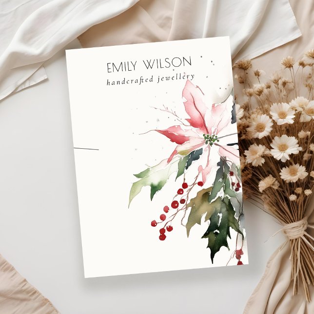 Soft Christmas Berry Poinsettia Foliage Necklace Business Card (Creator Uploaded)