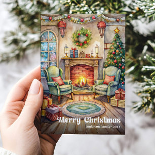 Soft Christmas interior card classic red green art
