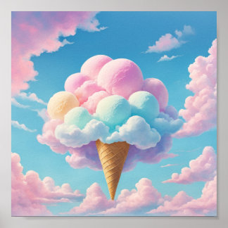 Soft cloud ice cream cone in pastel poster
