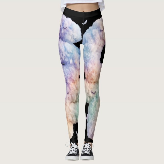 Soft Cloud Pastel Typography Cute Aesthetic Kawaii Leggings (Front)