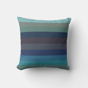 Soft Coastal Blues & Taupe Horizontal Stripes  Cushion