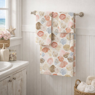 Soft Coastal Seashell Beach Pattern Bath Towel Set