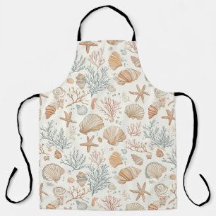 Soft Coastal Seashells & Coral Botanical Apron
