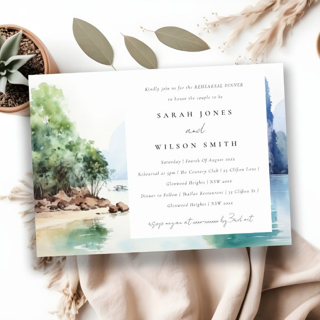 Soft Coastal Thailand Seascape Rehearsal Dinner Invitation (Creator Uploaded)