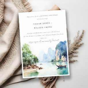 Soft Coastal Thailand Seascape Wedding Anniversary Invitation