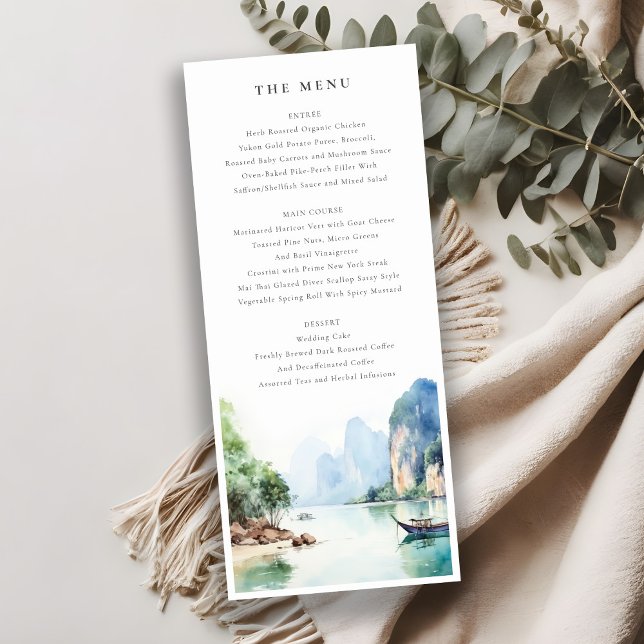 Soft Coastal Thailand Seascape Wedding Menu Card (Creator Uploaded)